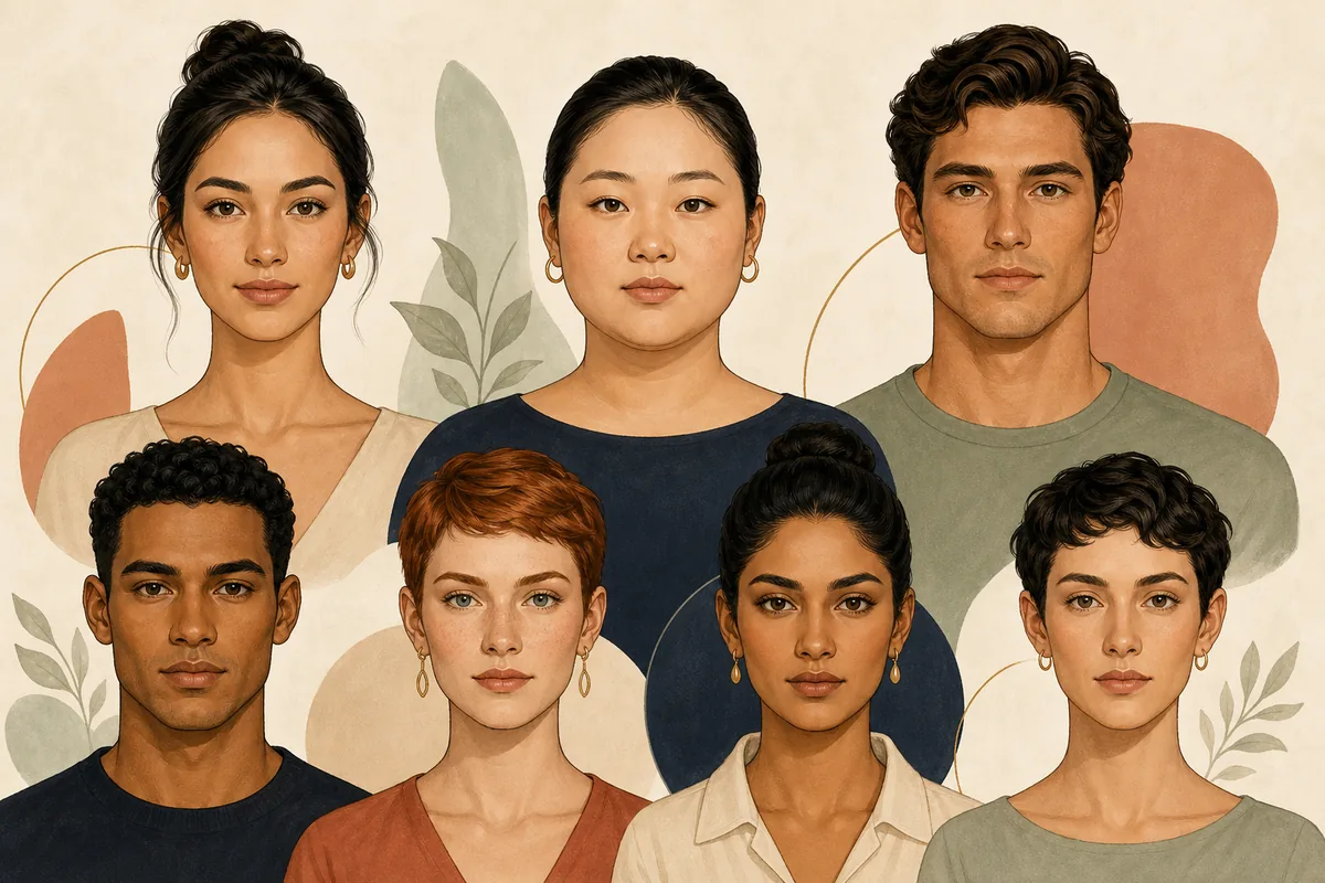 Illustration éditoriale de plusieurs contours de visage dans des portraits variés